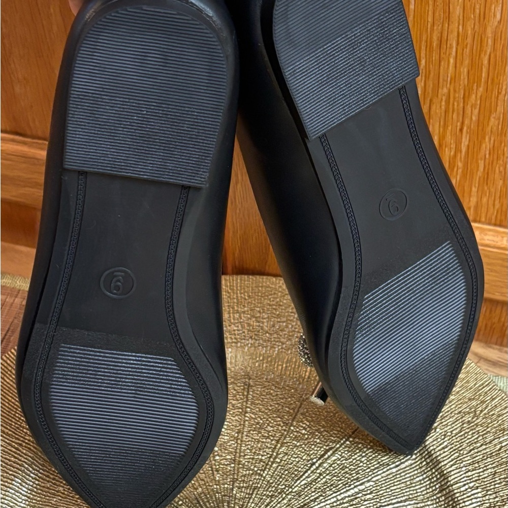 SM New York pointed toe silver bow black ballerina flats shoes - Picture 6 of 7